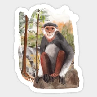 Watercolor monkey sitting and smilling Sticker